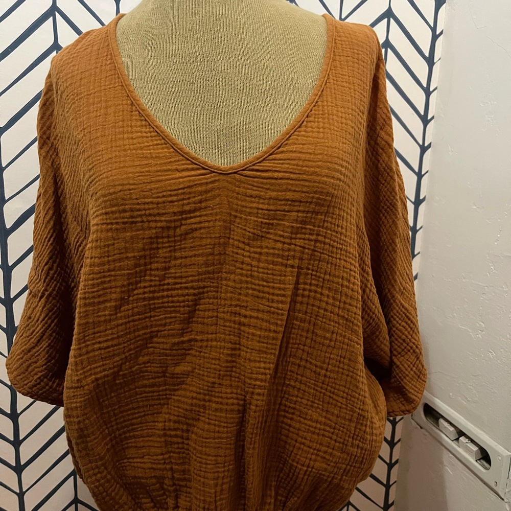 Sunday Women's Warm orange V-Neck Blouse with elastic waist